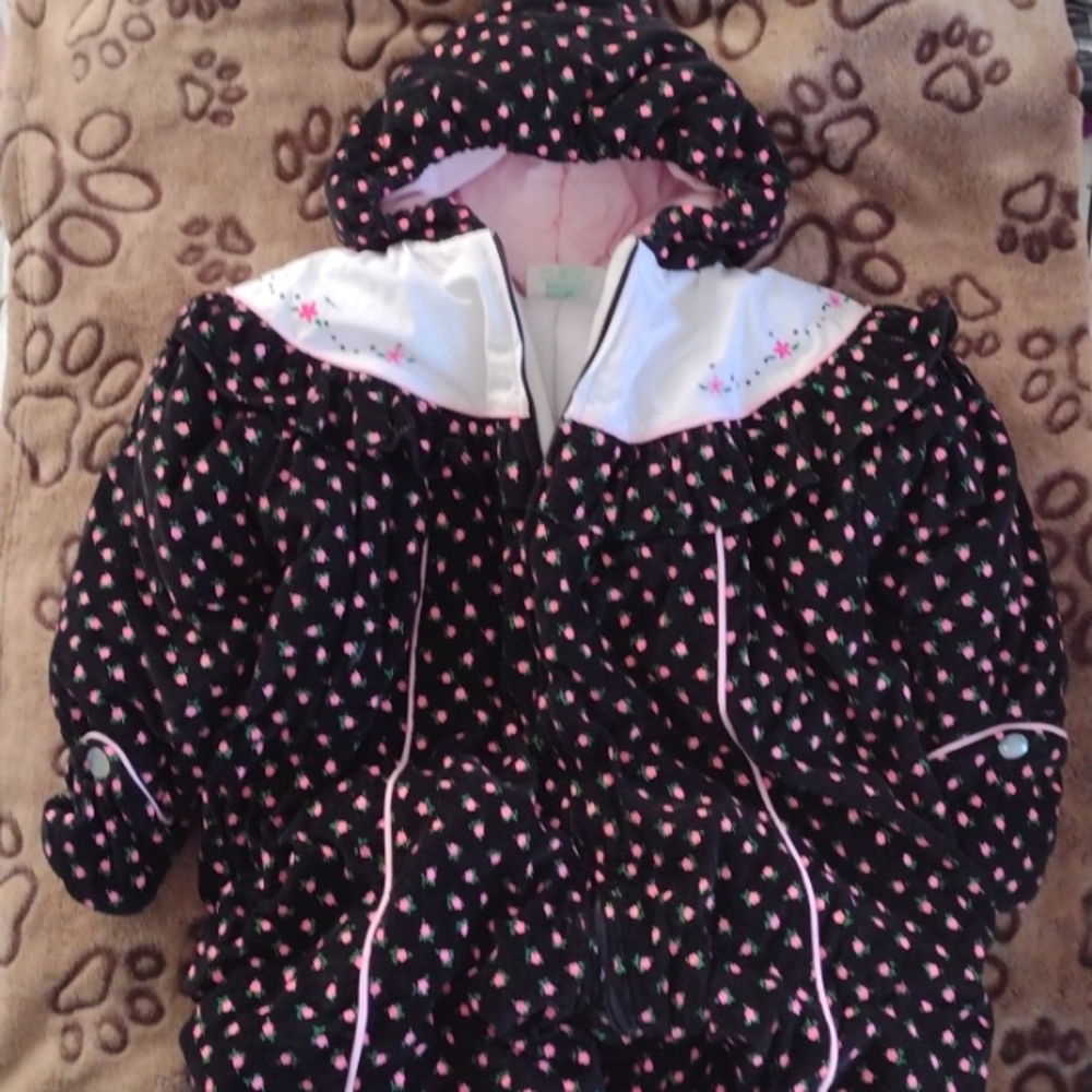 Girls Snow Suit A Tiny Tots Original Size 24 Months Pink, Black and White